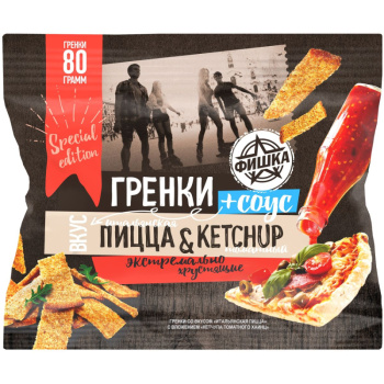 Гренки Фишка Итальянская пицца 80г + кетчуп томатный Хайнц 25г, 105г