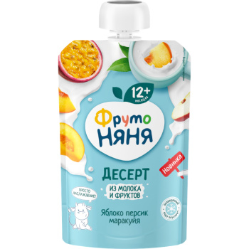 Десерт Фруто Няня из молока с яблоком, персиком и маракуйей, 90г