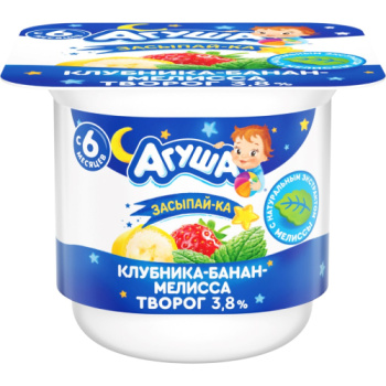 Творог Агуша засыпайка фруктовый клубника, банан, мелиса 3,8% БЗМЖ, 100г