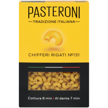 Макаронные изделия Pasteroni Рожки рифленые №131 обечайка, 400г
